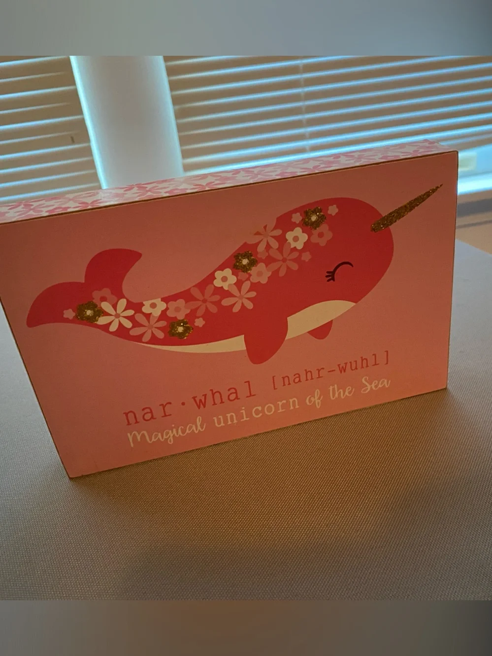 GANZ Pink Narwhal Floral Wall Art with Gold Horn